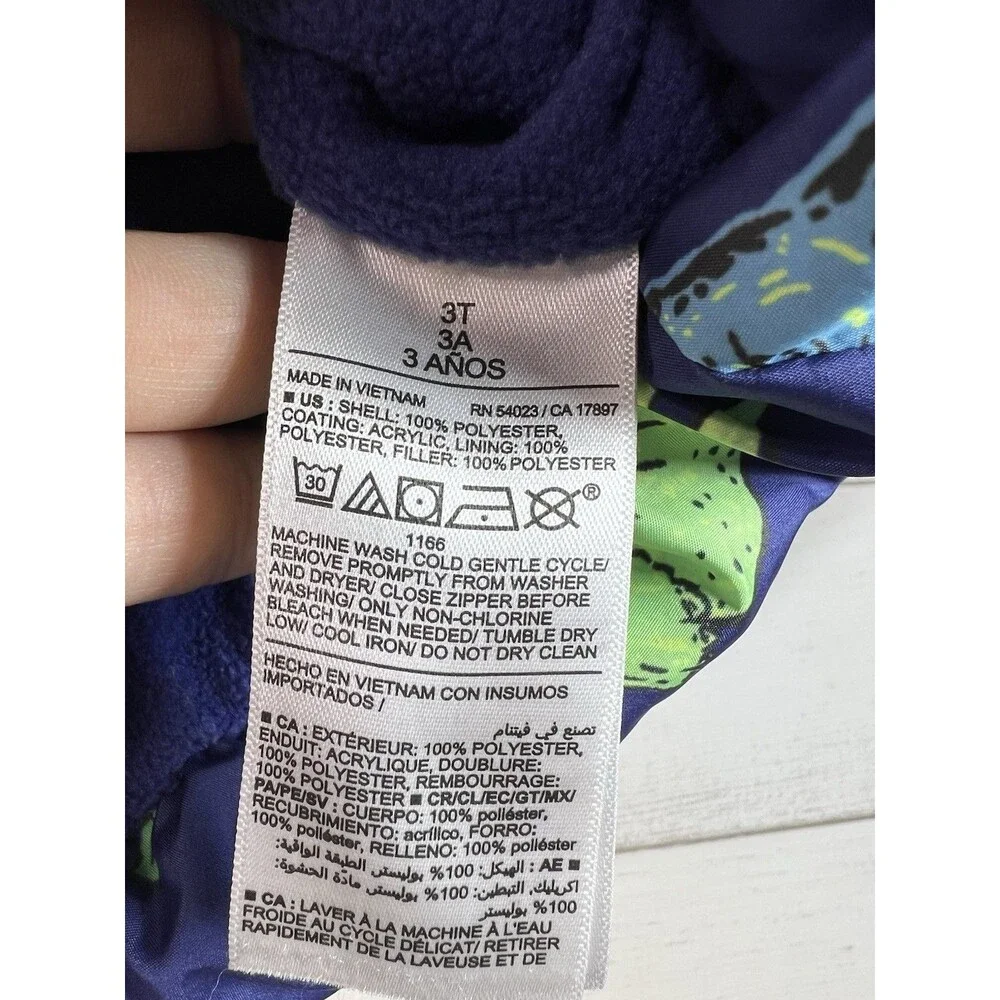 Old Navy Blue Dinosaur Hooded Puffer Jacket Coat Size 3T Fleece Lined Outdoor